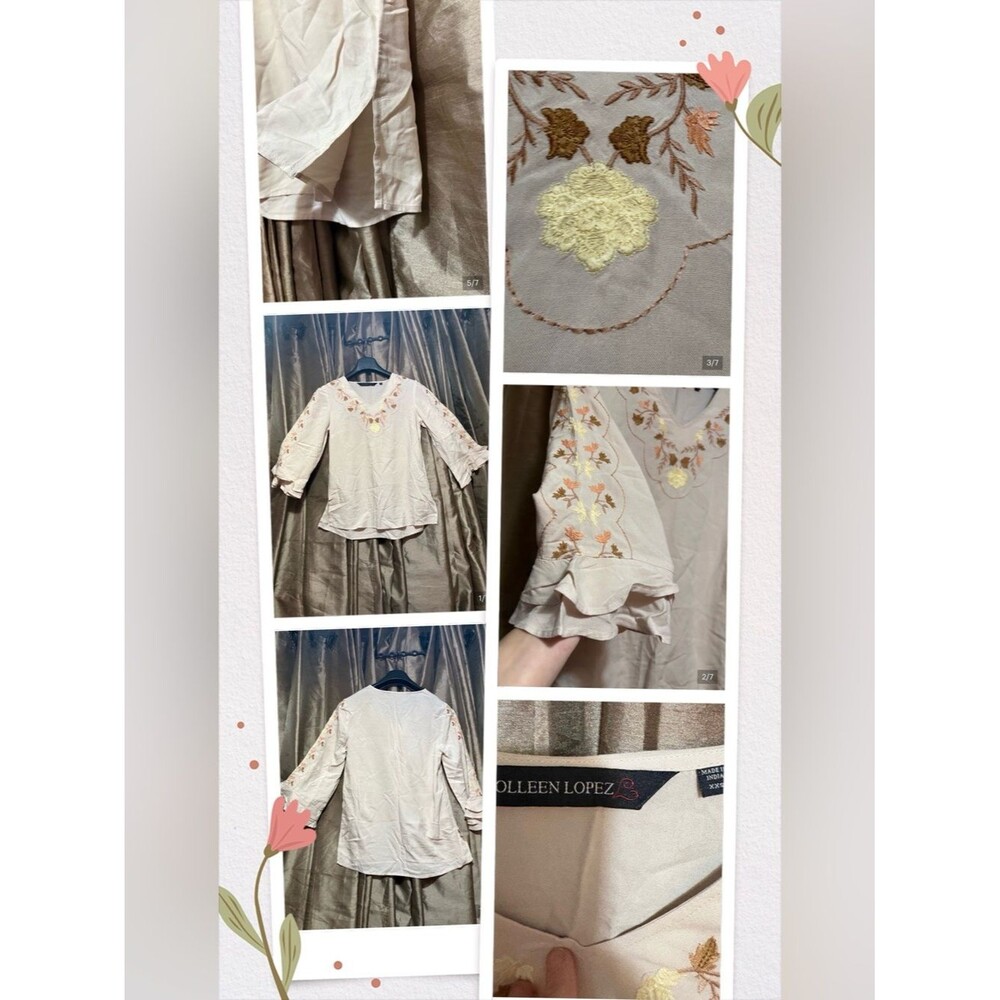 Colleen Lopez Cream Floral-Embroidered V-Neck Blouse 18↔️17↕️ #1791